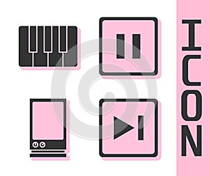 Set Fast forward, Music synthesizer, Voice assistant and Pause button icon. Vector.