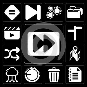 Set of Fast forward, Notepad, Garbage, Volume control, Cloud com
