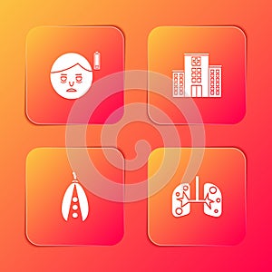 Set Fatigue, Medical hospital building, Kidney beans and Lungs icon. Vector