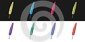 Set Feather pen icon isolated on black and white background. Vector