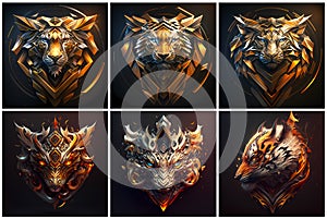 Set of feline predator logos on dark background