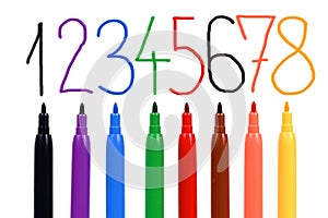 Set of felt-tip pens of different colors and numbe