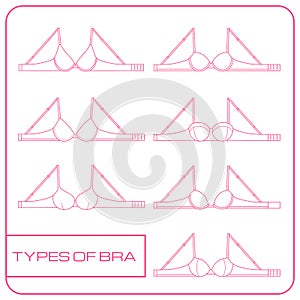 Set of female bras icons in line art style.
