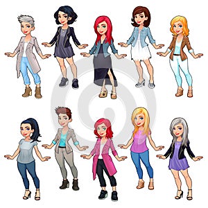 Set of female cartoon fashion characters