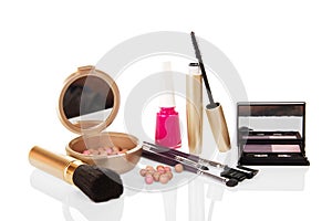 Set of female cosmetics and the nail varnish
