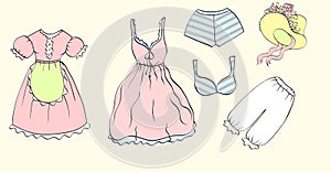 Set of female dresses and clothers for design photo