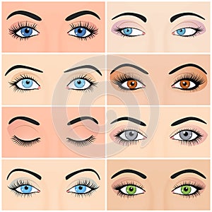 Set of female eyes and brows image with