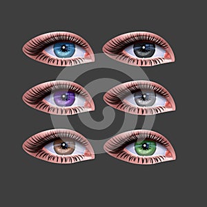 Set of female eyes for health glamour design. Blue, green and brown colors. open woman eyes. Vector illustration in