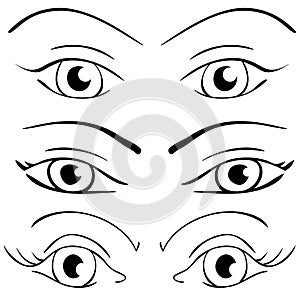 Set female eyes on a white