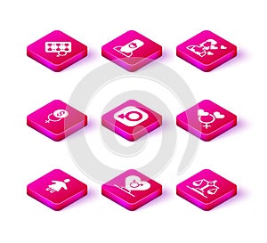 Set Female, Gender, Feminism finance, Male gender, equality, Love yourself and Muslim woman hijab icon. Vector