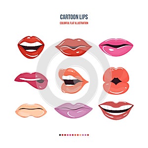 Set female lips with a variety of emotions, facial expressions.