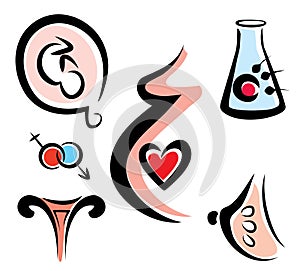 Set of female and prenatal related medical icons