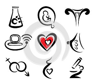 Set of female and prenatal related medical icons photo