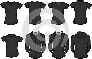 A set of female shirts template in black
