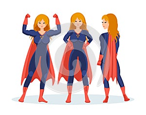 Set of female superhero in different situations and poses.