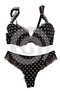 Set of female underwear in polka dots. Isolate on white