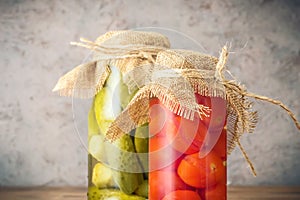 Set of fermented vegetables in jars