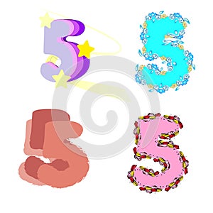 set of festive fives numbers with flowers and stars