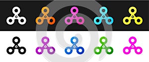 Set Fidget spinner icon isolated on black and white background. Stress relieving toy. Trendy hand spinner. Vector