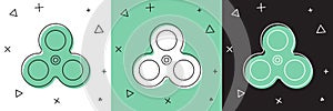 Set Fidget spinner icon isolated on white and green, black background. Stress relieving toy. Trendy hand spinner. Vector