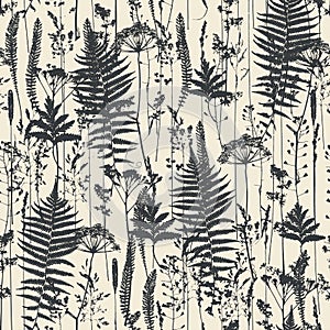 Set of field flowers, herbs. Element of seamless pattern. Paper design. Print element. Monochrome.