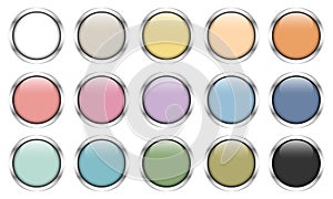 Set Of Fifteen Glossy Silver Buttons Retro Colors