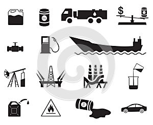 Set of fifteen oil production and distribution/transportation icons