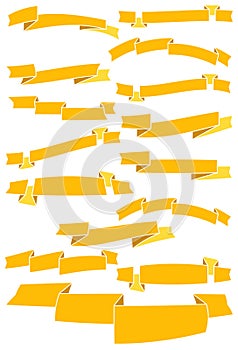 Set of fifteen yellow cartoon ribbons and banners