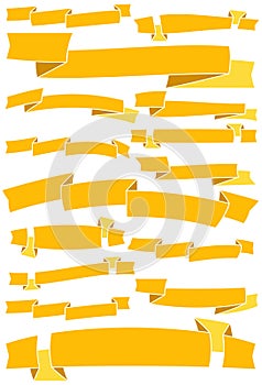 Set of fifteen yellow cartoon ribbons and banners for web design