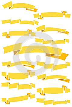 Set of fifteen yellow cartoon ribbons and banners for web design. Great design element isolated on white background.