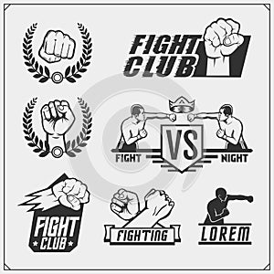 Set of fighting club emblems, labels, badges and design elements.