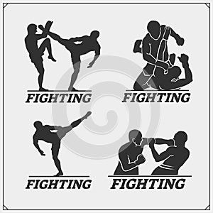 Set of fighting club emblems, labels, badges and icons.