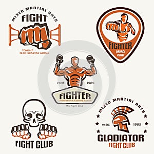 Set of fighting club emblems, MMA