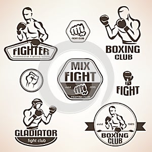 Set of fighting club emblems, MMA, boxing