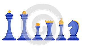 Set of figures for chess. King, queen and rook, bishops, knights