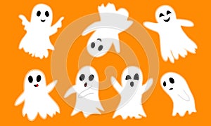 A set of figures of ghosts - smiling, sad, frightening. Design elements for halloween.