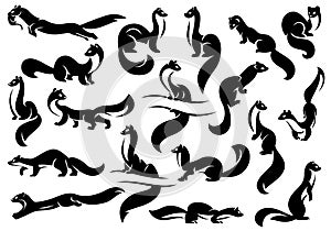 A set of figures of weasels, martens, ferrets. photo