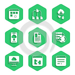 Set File document, Broken file, Browser window, Network cloud connection, Cloud technology data transfer, hacking and