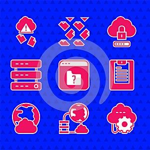 Set File missing, Network cloud connection, Cloud technology data transfer, Server, Data report, Social network, Data