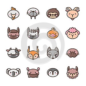 Set of filled outline animal icons on white background set 2