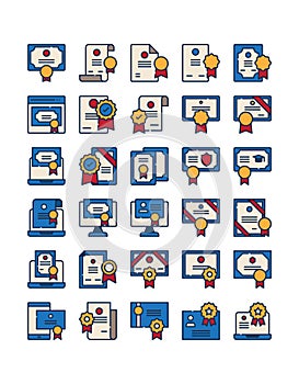 set of filled outline certificate icon decoration element