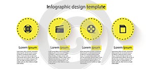Set Film reel, Movie clapper, and SD card. Business infographic template. Vector