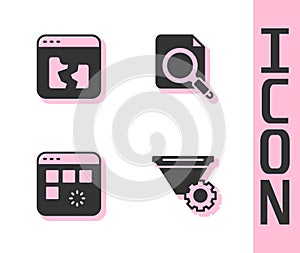 Set Filter setting, Broken file, Loading data window and Search concept with folder icon. Vector