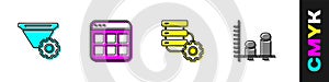 Set Filter setting, Browser files, Server and gear and Data analysis icon. Vector