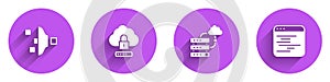 Set Filter setting, Cloud computing lock, Network cloud connection and Software icon with long shadow. Vector