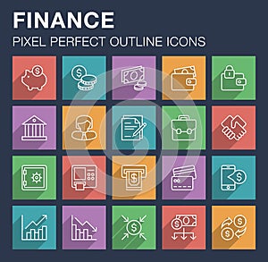 Set of finance and banking icons with long shadow.