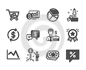 Set of Finance icons, such as Income money, Businessman case, Payment received. Vector