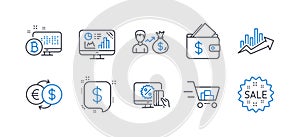 Set of Finance icons, such as Sallary, Wallet, Shopping cart. Vector photo