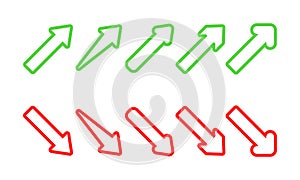Set of financial arrows up and down. Green and red arrows. Increase and decrease.