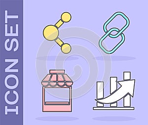 Set Financial growth and coin, Share, Shopping building or market store and Chain link icon. Vector